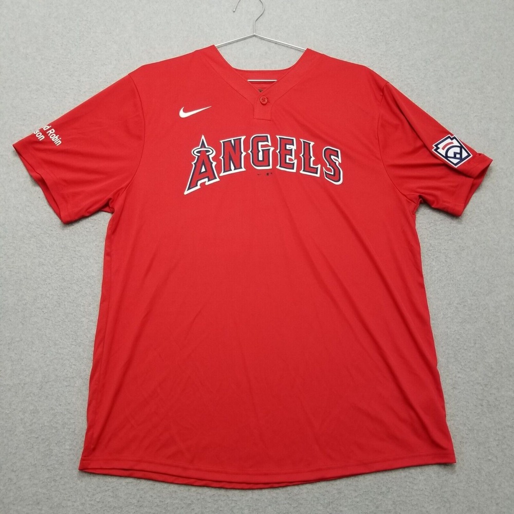 Los Angeles Anaheim Angels Jersey Mens Large Red Baseball Henley Nike 13